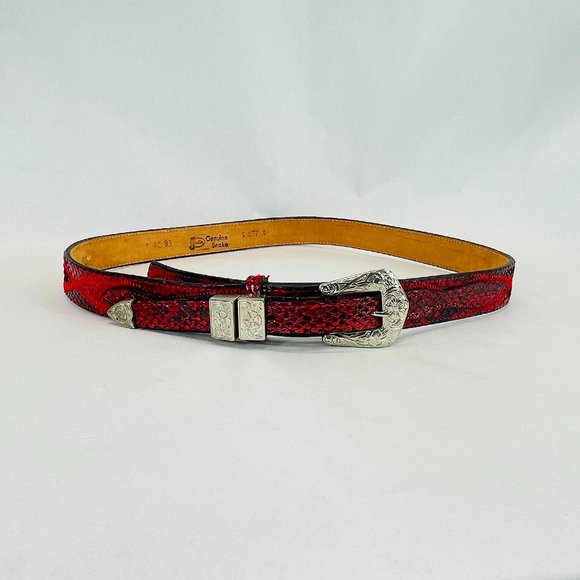 Vintage 80’s Justin Genuine Snake Skin Red Western Rockabilly Red Belt